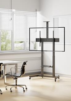 reflecta pr&auml;sentiert h&ouml;henverstellbaren TV-Wagen mit Kurbelgriff